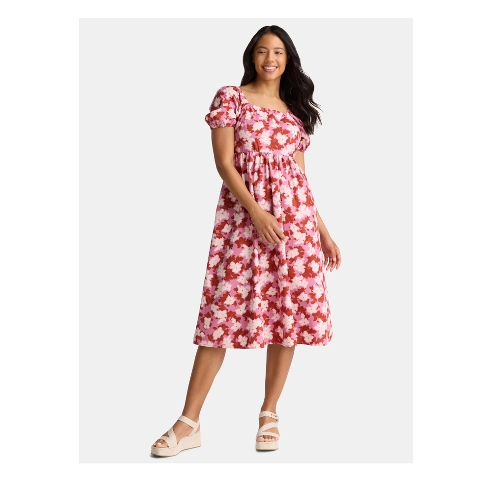 Time and Tru Pink Floral Midi Dress